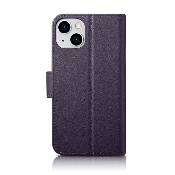 iCarer piniginės dėklas iPhone 14 Plus 2in1 dangtelis iPhone 14 Plus , apsaugotas nuo RFID, odinis flip dėklas tamsiai violetinė