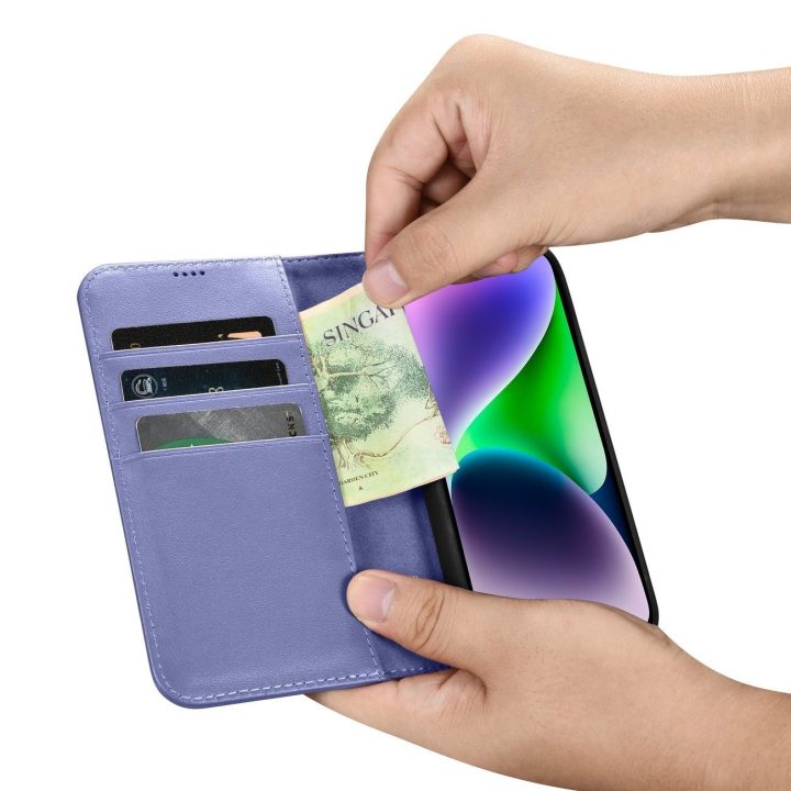 iCarer piniginės dėklas iPhone 14 Plus 2in1 dangtelis Anti LP)