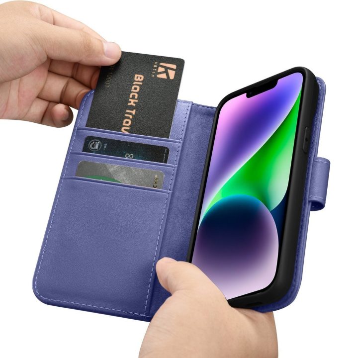 iCarer piniginės dėklas iPhone 14 Plus 2in1 dangtelis Anti LP)