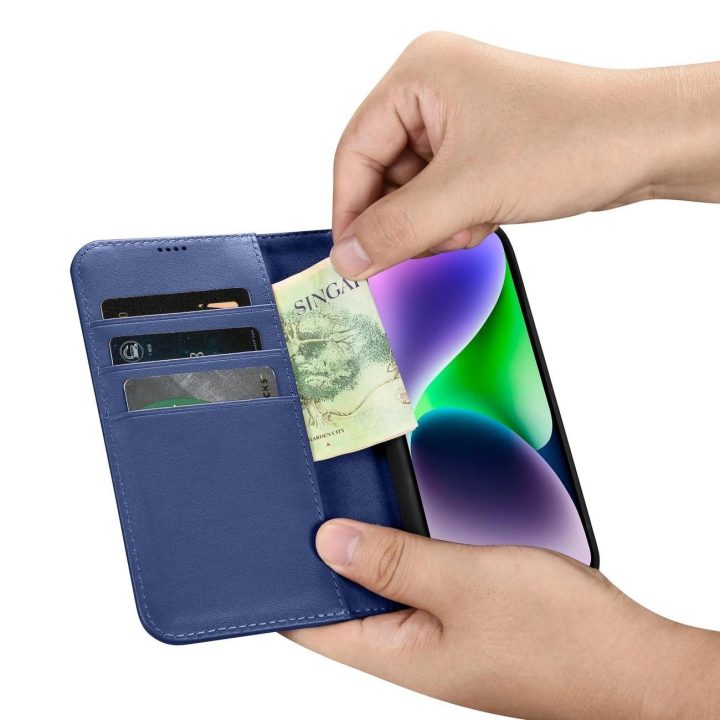 iCarer piniginės dėklas iPhone 14 Plus 2in1 dangtelis Anti BU)