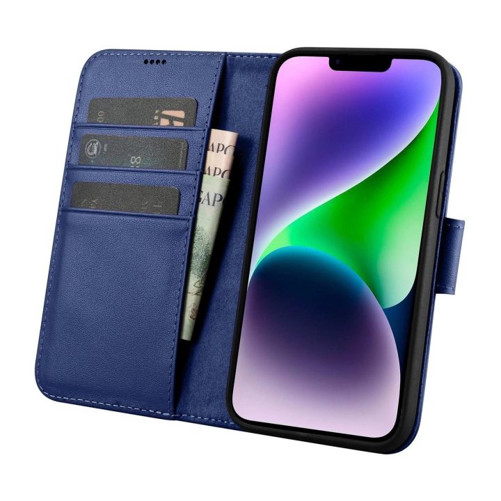 iCarer piniginės dėklas iPhone 14 Plus 2in1 dangtelis Anti BU)