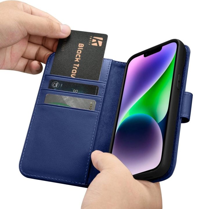 iCarer piniginės dėklas iPhone 14 Plus 2in1 dangtelis Anti BU)