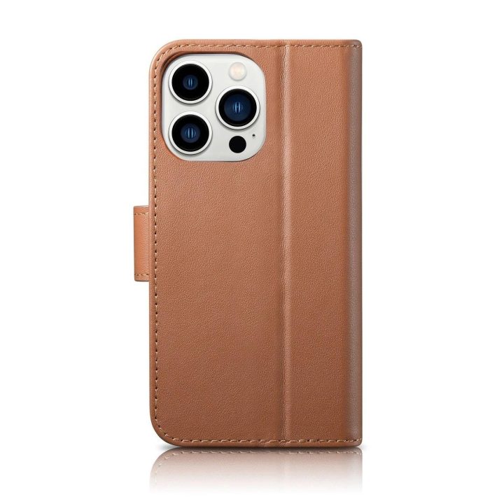 iCarer piniginės dėklas 2in1 iPhone 14 Pro Max odinis flip dangtelis Anti BN)