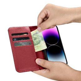iCarer piniginės dėklas 2in1 iPhone 14 Pro Max odinis flip dangtelis Anti RD)