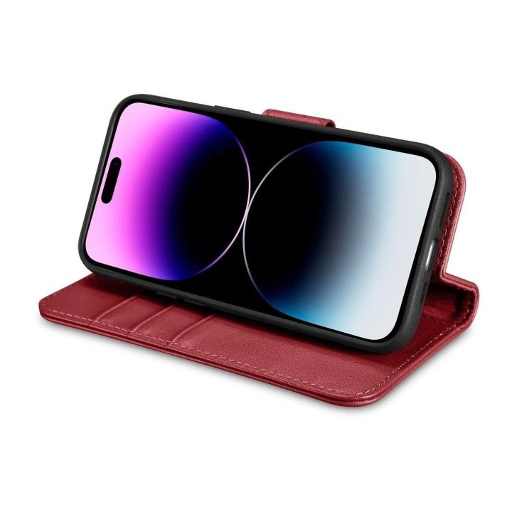 iCarer piniginės dėklas 2in1 iPhone 14 Pro Max odinis flip dangtelis Anti RD)