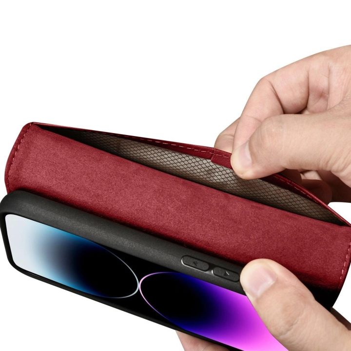 iCarer piniginės dėklas 2in1 iPhone 14 Pro Max odinis flip dangtelis Anti RD)