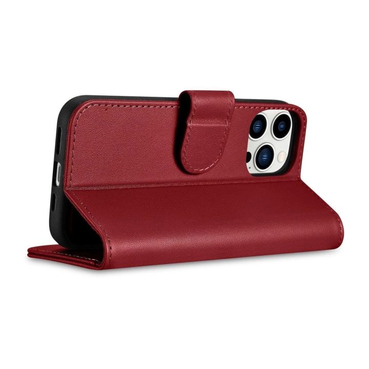iCarer piniginės dėklas 2in1 iPhone 14 Pro Max odinis flip dangtelis Anti RD)