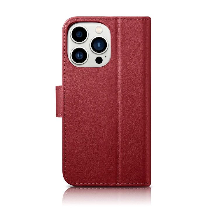 iCarer piniginės dėklas 2in1 iPhone 14 Pro Max odinis flip dangtelis Anti RD)