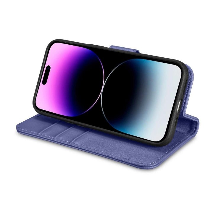 iCarer piniginės dėklas 2in1 iPhone 14 Pro Max odinis flip dangtelis su apsauga nuo RFID šviesiai violetinės spalvos (WMI1422072