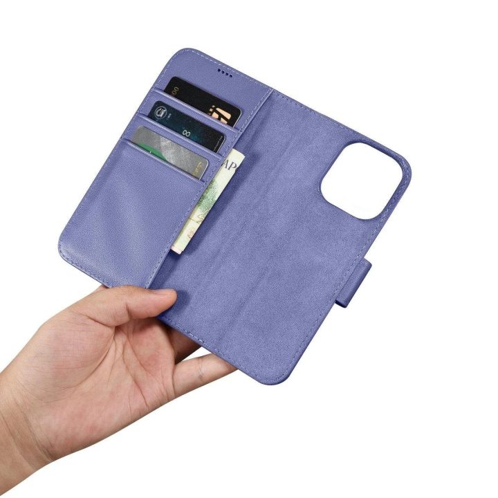 iCarer piniginės dėklas 2in1 iPhone 14 Pro Max odinis flip dangtelis su apsauga nuo RFID šviesiai violetinės spalvos (WMI1422072