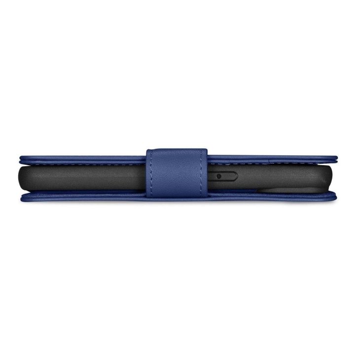 iCarer piniginės dėklas 2in1 iPhone 14 Pro Max odinis atverčiamasis dėklas su apsauga nuo RFID mėlynos spalvos (WMI14220728-BU)
