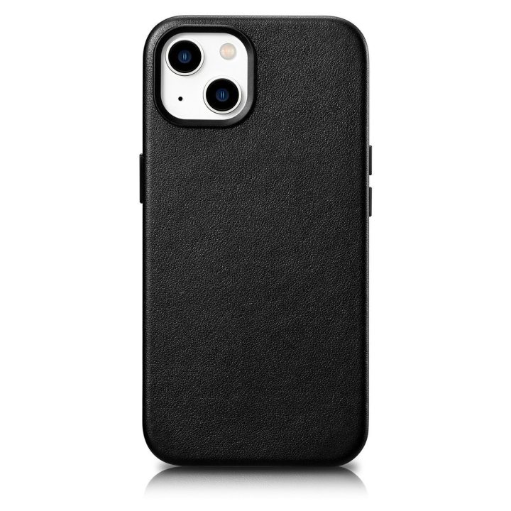 iCarer Case odinis dangtelis iPhone 14 Plus tikros odos dėklas, juodas (suderinamas su MagSafe )