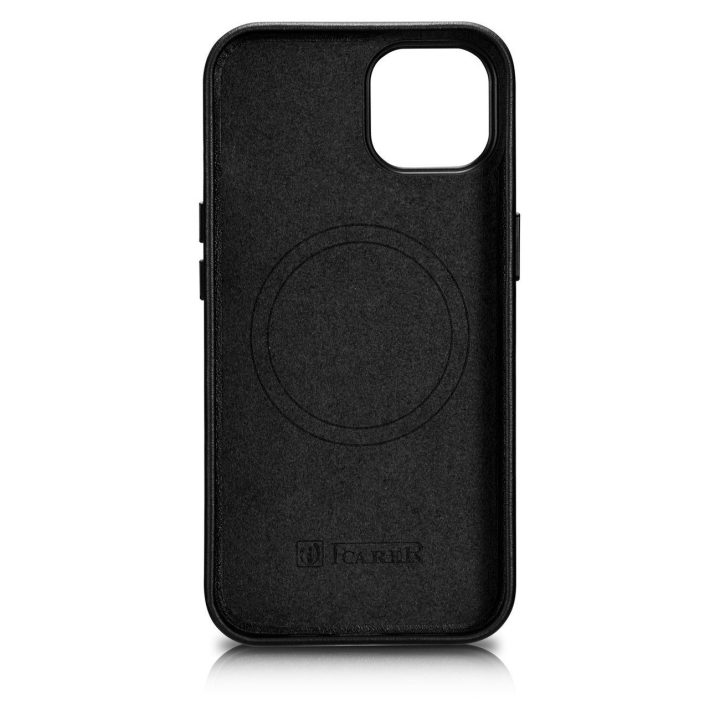 iCarer Case odinis dangtelis iPhone 14 Plus tikros odos dėklas, juodas (suderinamas su MagSafe )