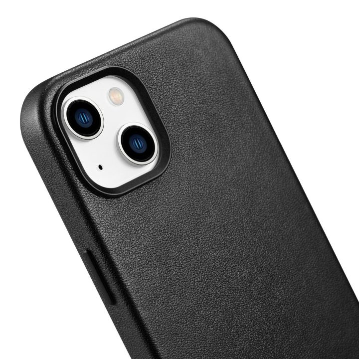 iCarer Case odinis dangtelis iPhone 14 Plus tikros odos dėklas, juodas (suderinamas su MagSafe )