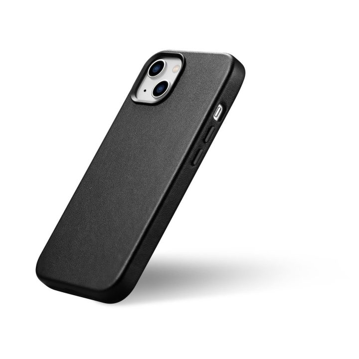 iCarer Case odinis dangtelis iPhone 14 Plus tikros odos dėklas, juodas (suderinamas su MagSafe )