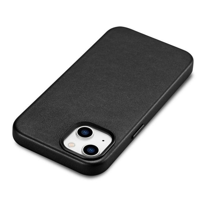 iCarer Case odinis dangtelis iPhone 14 Plus tikros odos dėklas, juodas (suderinamas su MagSafe )