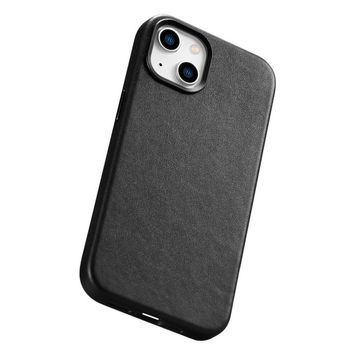 iCarer Case odinis dangtelis iPhone 14 Plus tikros odos dėklas, juodas (suderinamas su MagSafe )