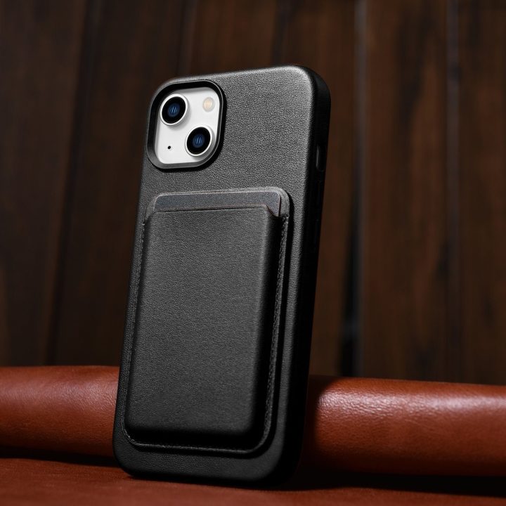 iCarer Case odinis dangtelis iPhone 14 Plus tikros odos dėklas, juodas (suderinamas su MagSafe )