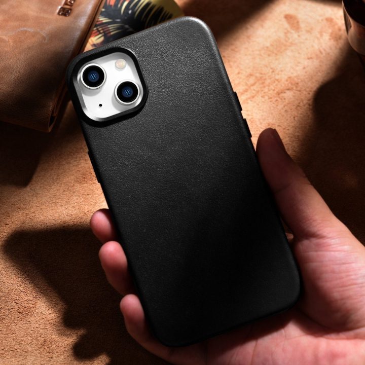 iCarer Case odinis dangtelis iPhone 14 Plus tikros odos dėklas, juodas (suderinamas su MagSafe )