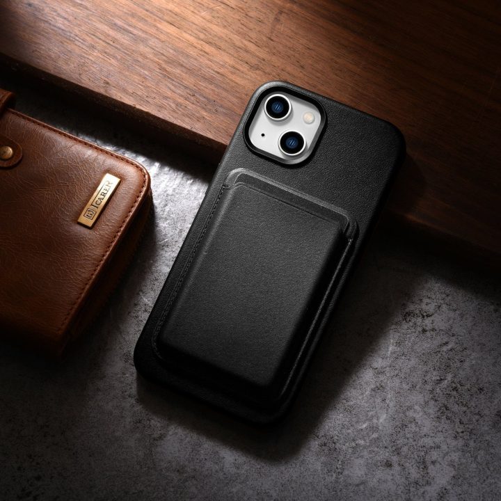 iCarer Case odinis dangtelis iPhone 14 Plus tikros odos dėklas, juodas (suderinamas su MagSafe )