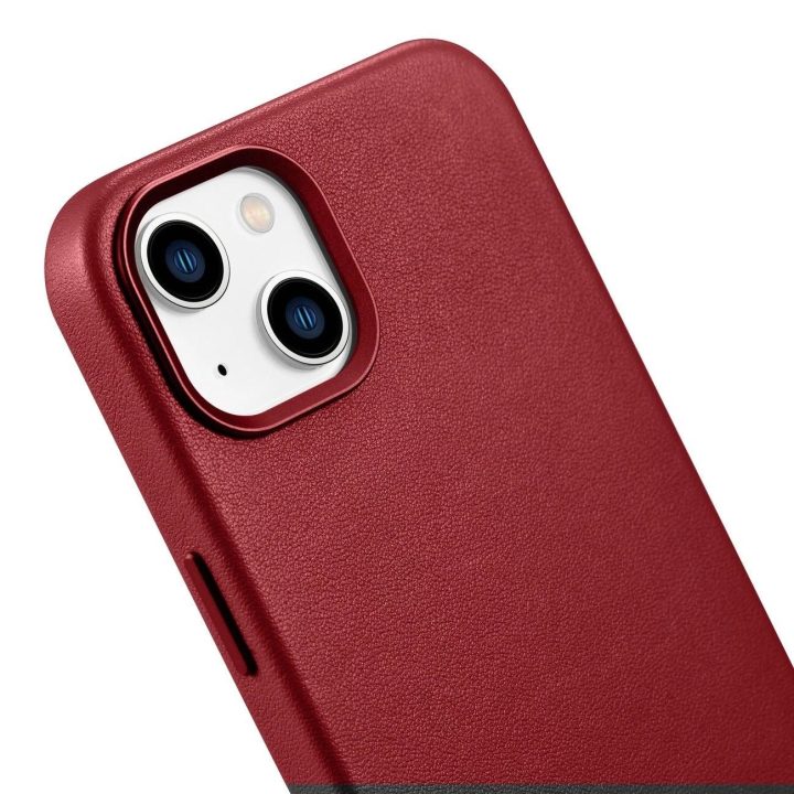 iCarer Case odinis natūralios odos dėklas, skirtas iPhone 14 Plus , raudonas (suderinamas su MagSafe )
