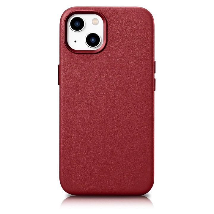 iCarer Case odinis natūralios odos dėklas, skirtas iPhone 14 Plus , raudonas (suderinamas su MagSafe )