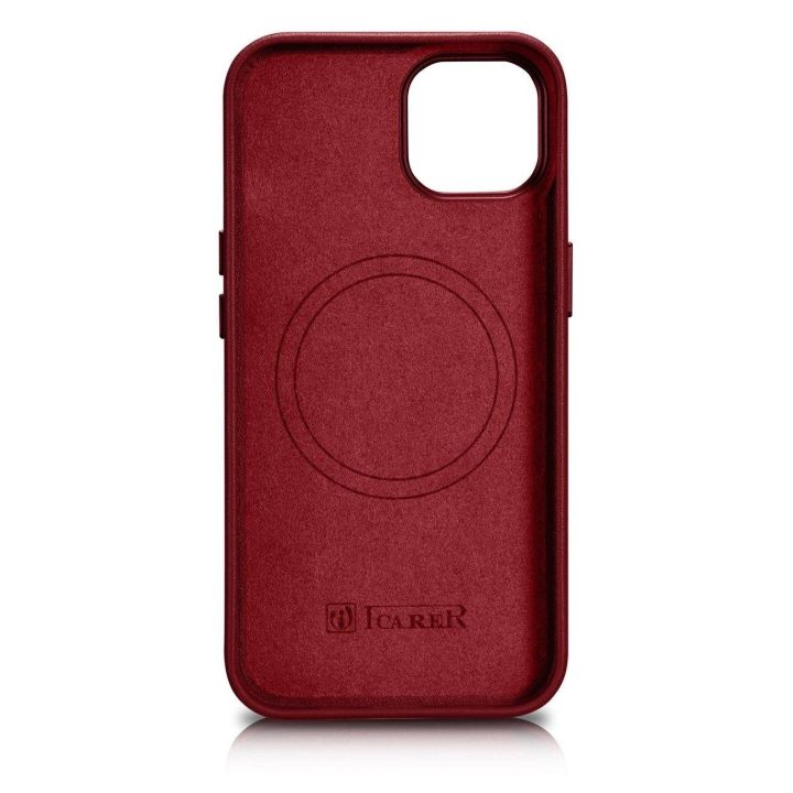 iCarer Case odinis natūralios odos dėklas, skirtas iPhone 14 Plus , raudonas (suderinamas su MagSafe )