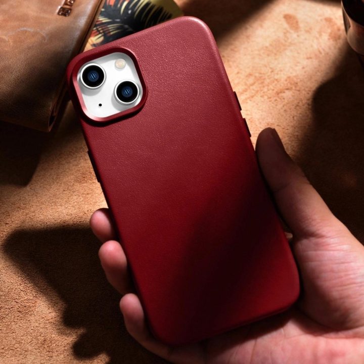 iCarer Case odinis natūralios odos dėklas, skirtas iPhone 14 Plus , raudonas (suderinamas su MagSafe )