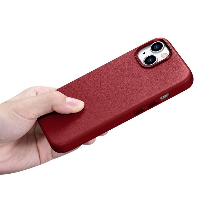 iCarer Case odinis natūralios odos dėklas, skirtas iPhone 14 Plus , raudonas (suderinamas su MagSafe )
