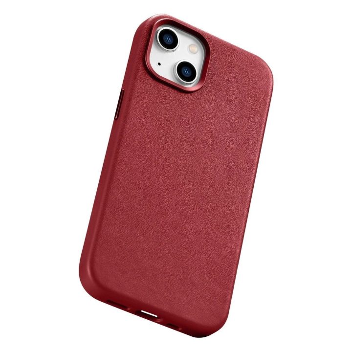 iCarer Case odinis natūralios odos dėklas, skirtas iPhone 14 Plus , raudonas (suderinamas su MagSafe )