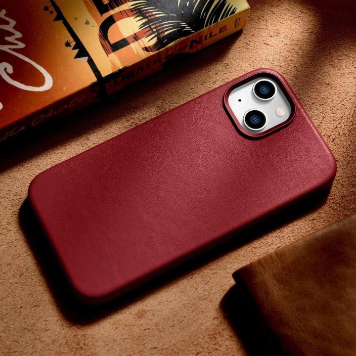 iCarer Case odinis natūralios odos dėklas, skirtas iPhone 14 Plus , raudonas (suderinamas su MagSafe )