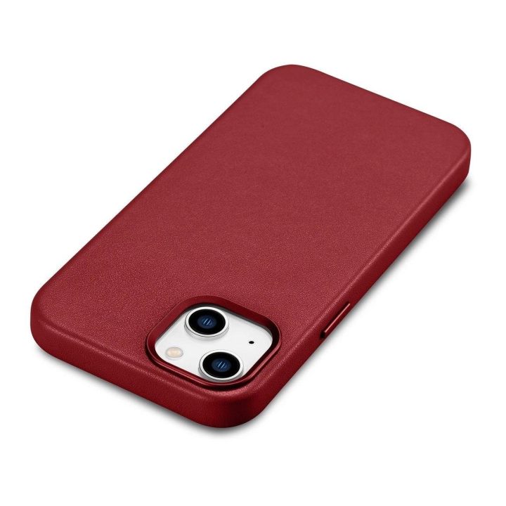 iCarer Case odinis natūralios odos dėklas, skirtas iPhone 14 Plus , raudonas (suderinamas su MagSafe )