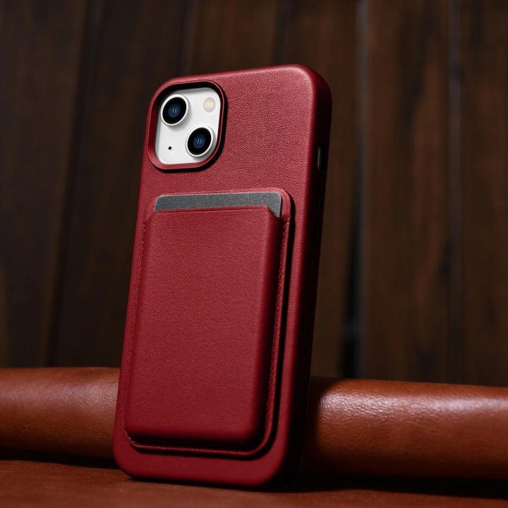 iCarer Case odinis natūralios odos dėklas, skirtas iPhone 14 Plus , raudonas (suderinamas su MagSafe )