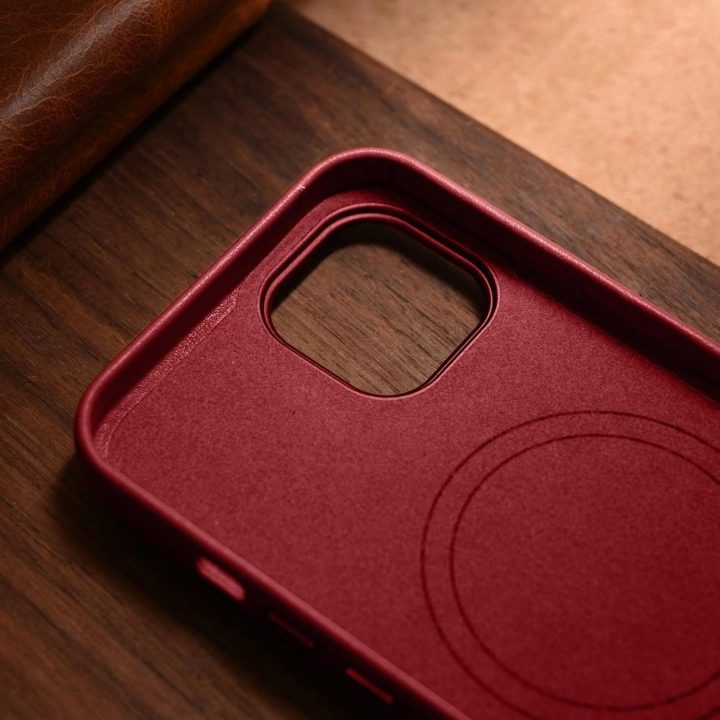 iCarer Case odinis natūralios odos dėklas, skirtas iPhone 14 Plus , raudonas (suderinamas su MagSafe )