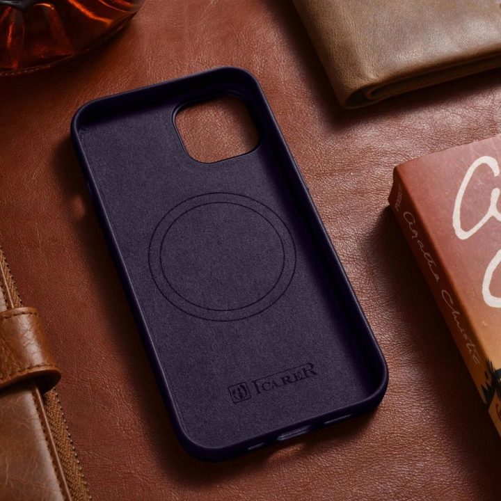 iCarer Case odinis dangtelis iPhone 14 Plus tamsiai violetinės spalvos dėklas (suderinamas su MagSafe )