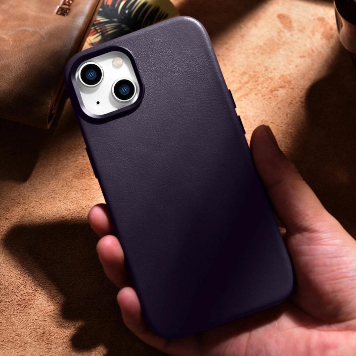 iCarer Case odinis dangtelis iPhone 14 Plus tamsiai violetinės spalvos dėklas (suderinamas su MagSafe )