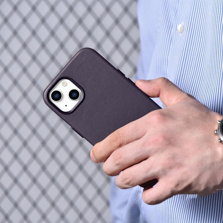 iCarer Case odinis dangtelis iPhone 14 Plus tamsiai violetinės spalvos dėklas (suderinamas su MagSafe )