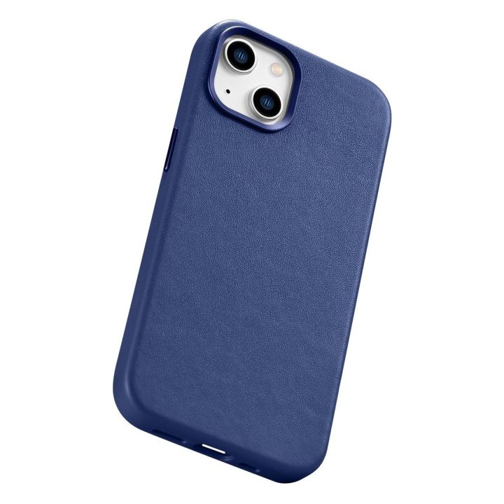 iCarer Case odinis dangtelis iPhone 14 Plus , mėlynos spalvos, iš natūralios odos (suderinamas su MagSafe )