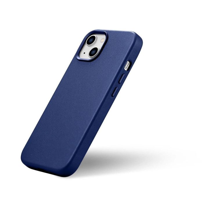 iCarer Case odinis dangtelis iPhone 14 Plus , mėlynos spalvos, iš natūralios odos (suderinamas su MagSafe )