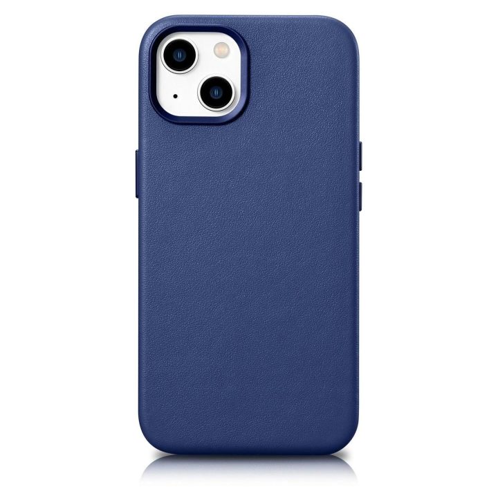 iCarer Case odinis dangtelis iPhone 14 Plus , mėlynos spalvos, iš natūralios odos (suderinamas su MagSafe )