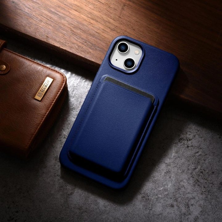 iCarer Case odinis dangtelis iPhone 14 Plus , mėlynos spalvos, iš natūralios odos (suderinamas su MagSafe )