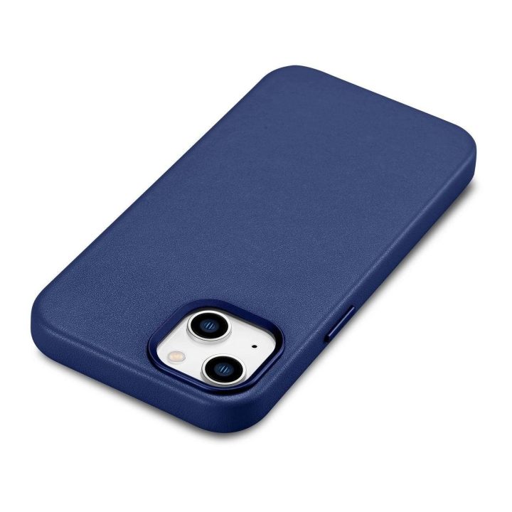 iCarer Case odinis dangtelis iPhone 14 Plus , mėlynos spalvos, iš natūralios odos (suderinamas su MagSafe )