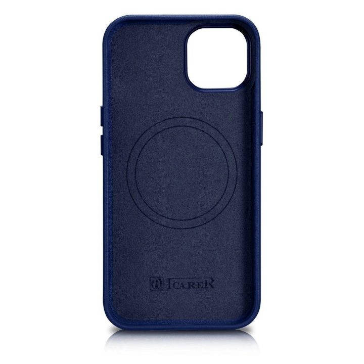 iCarer Case odinis dangtelis iPhone 14 Plus , mėlynos spalvos, iš natūralios odos (suderinamas su MagSafe )