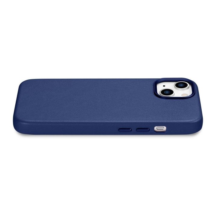 iCarer Case odinis dangtelis iPhone 14 Plus , mėlynos spalvos, iš natūralios odos (suderinamas su MagSafe )