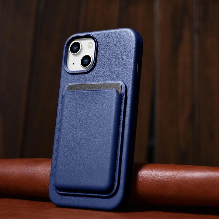 iCarer Case odinis dangtelis iPhone 14 Plus , mėlynos spalvos, iš natūralios odos (suderinamas su MagSafe )