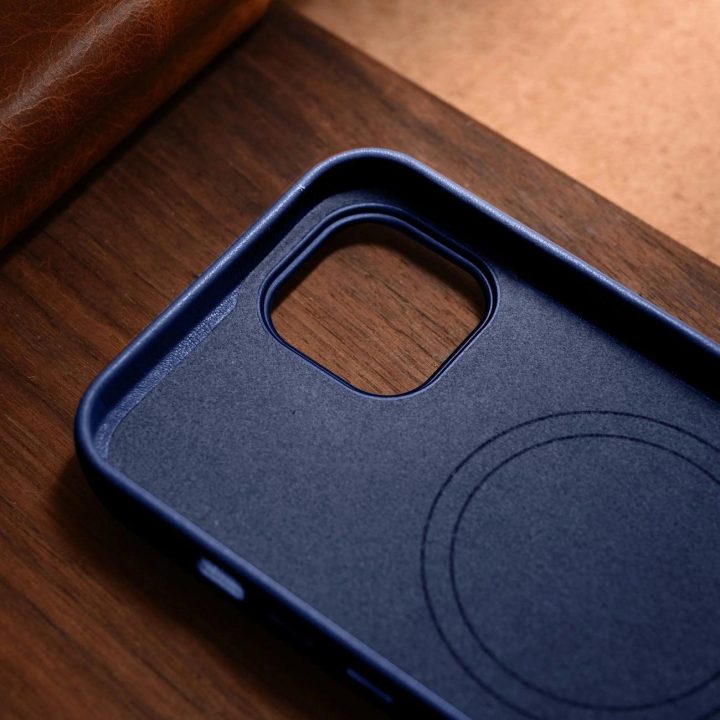 iCarer Case odinis dangtelis iPhone 14 Plus , mėlynos spalvos, iš natūralios odos (suderinamas su MagSafe )