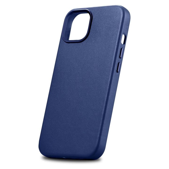 iCarer Case odinis dangtelis iPhone 14 Plus , mėlynos spalvos, iš natūralios odos (suderinamas su MagSafe )