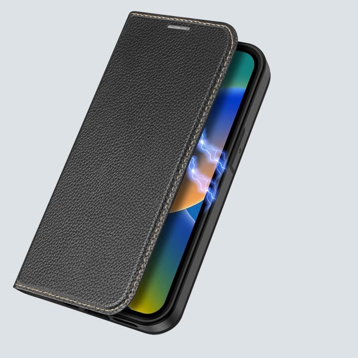 Skin X2 dėklas, skirtas iPhone 14 Plus dėklui su magnetiniu atvartu juodos spalvos