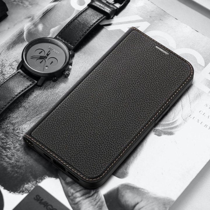 Skin X2 dėklas, skirtas iPhone 14 Plus dėklui su magnetiniu atvartu juodos spalvos