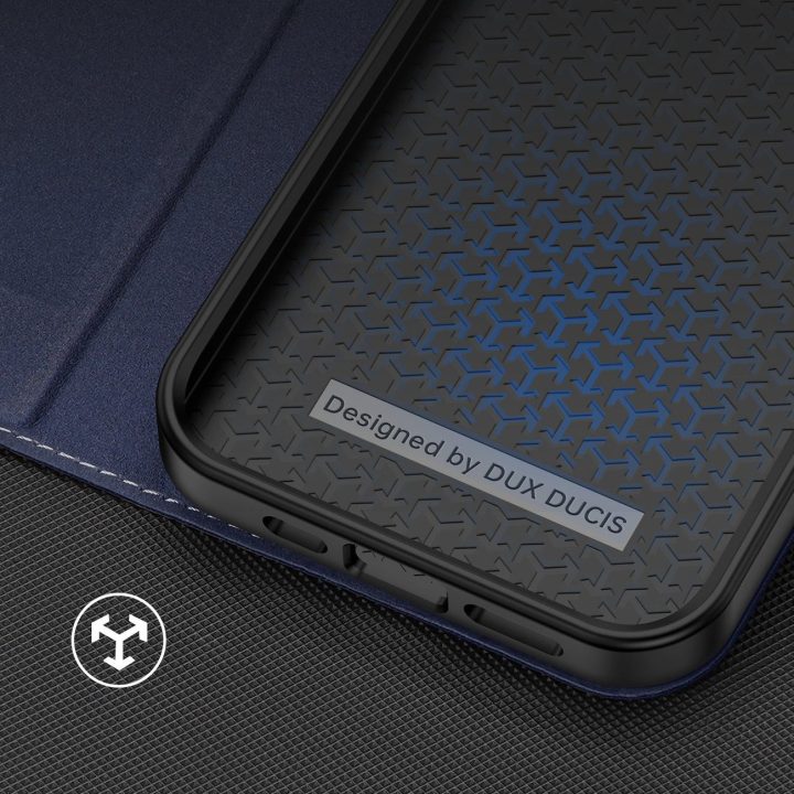 Skin X2 dėklas iPhone 14 Plus dėklui su magnetiniu atvartu mėlynos spalvos